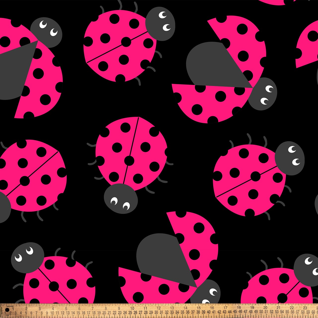 DAVID TEXTILES LADY BUG CROWD HOT PINK HEAVENLY PLUSH 1.5 YD CUT